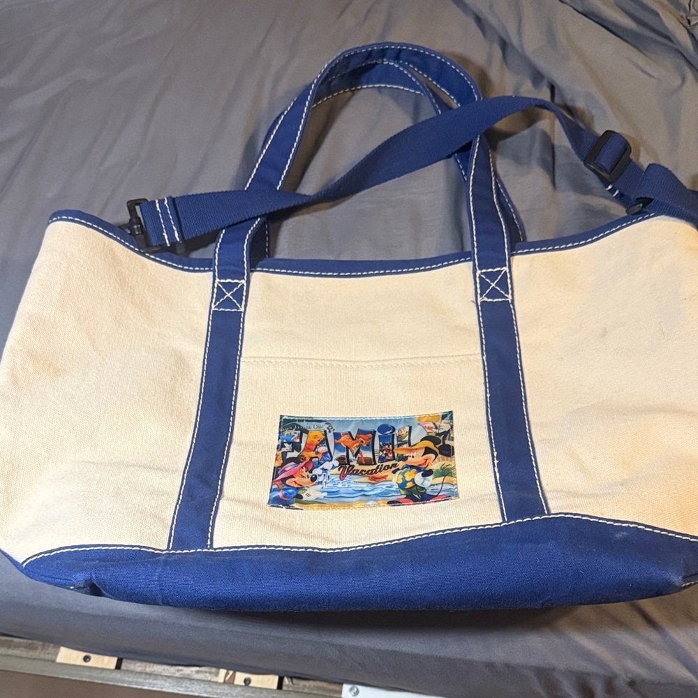 Disney Bag in Blue and Off White. Large tote with shoulder strap.